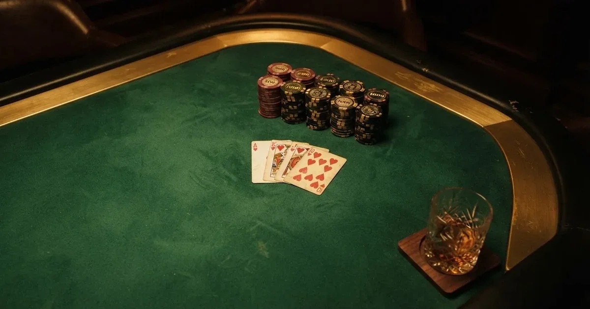 Megvilágított játékasztal kártyákkal, felülnézetből — high roller kaszinók magyarországon